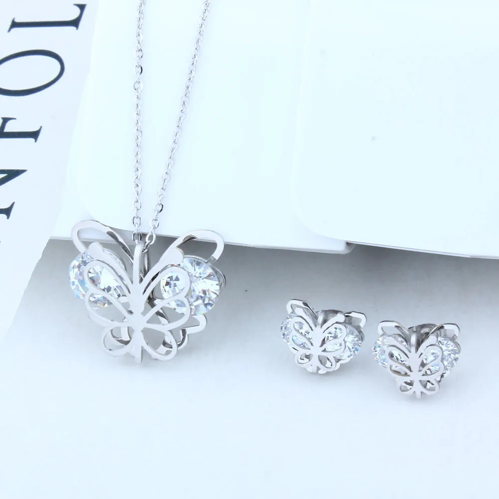 zirconia stainless steel butterfly jewelry sets