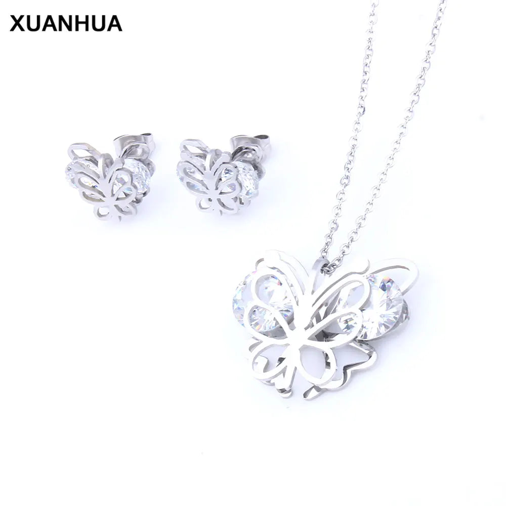 zirconia stainless steel butterfly jewelry sets