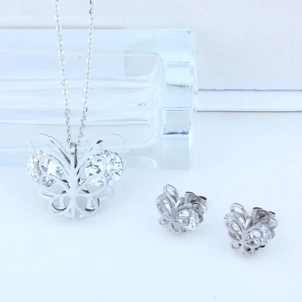 zirconia stainless steel butterfly jewelry sets