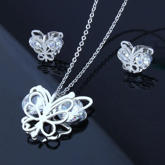 zirconia stainless steel butterfly jewelry sets