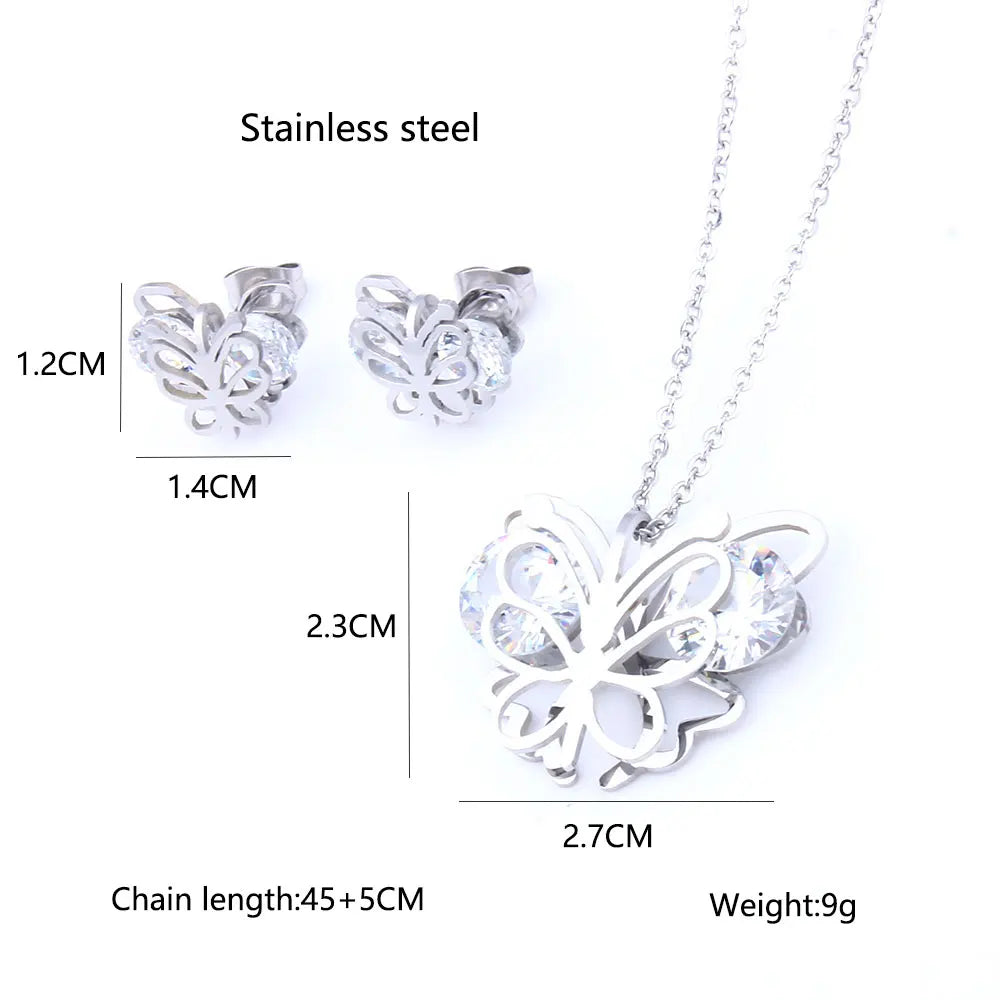 zirconia stainless steel butterfly jewelry sets