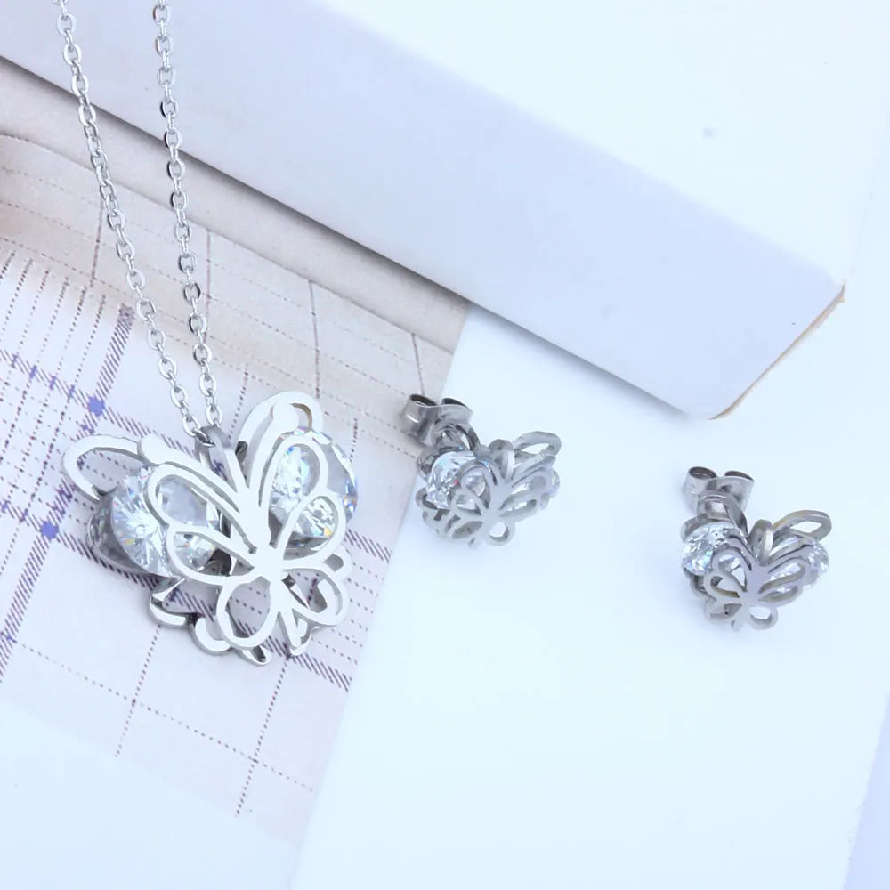 zirconia stainless steel butterfly jewelry sets