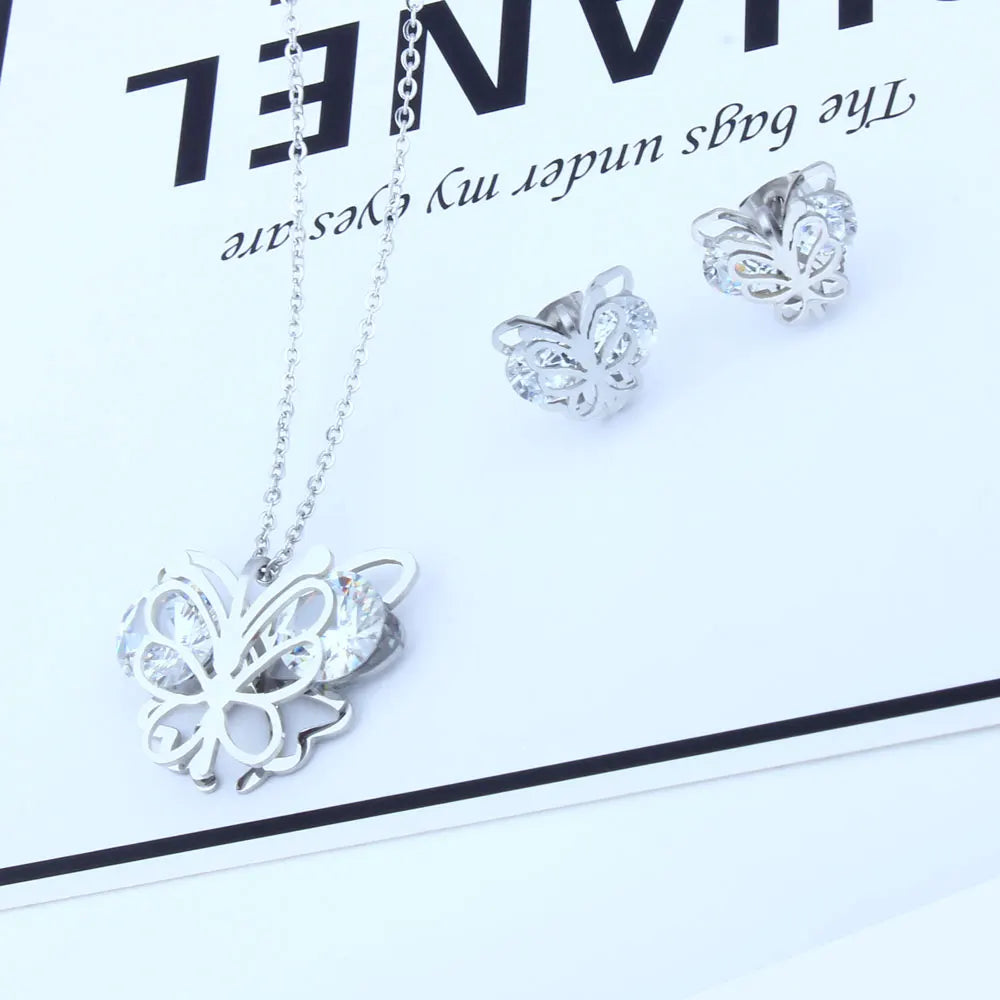 zirconia stainless steel butterfly jewelry sets